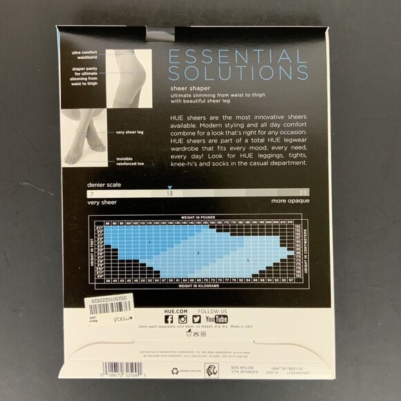 Hue Essential Solutions Shaper Pantyhose Sz 2 Medium Black Control Top Sheer Leg - Picture 2 of 3